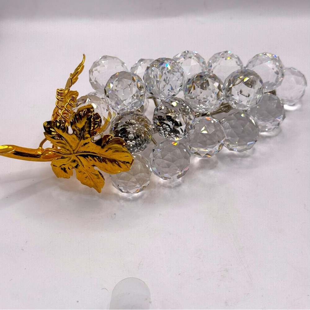 STUNNING! Swarovski Crystal Large Grapes Cluster With Gold Leaves Austria 11864